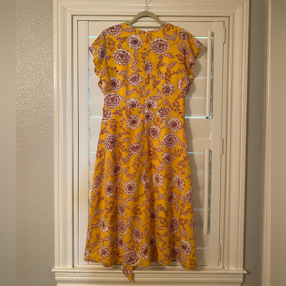 Alex Marie. Size 8 dress mustard yellow with burgundy rust floral pattern